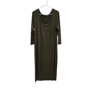Fashion to Figure Long Sleeve Maxi Shift Dress Scoop Neck Casual Green Size 1X
